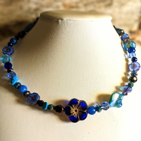 Happy To Me Dark Blue Glass Crystal Gemstone Beads Collar Choker Necklace - Picture 1 of 8